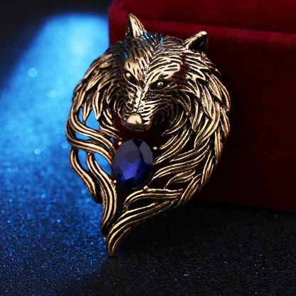 Vintage Style Wolf Alloy Zinc Inlaid Crystal Artificial Crystal Men'S Brooches