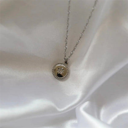 New Style Round Six-pointed Star Stainless Steel Inlaid Zirconium Pendant Necklace