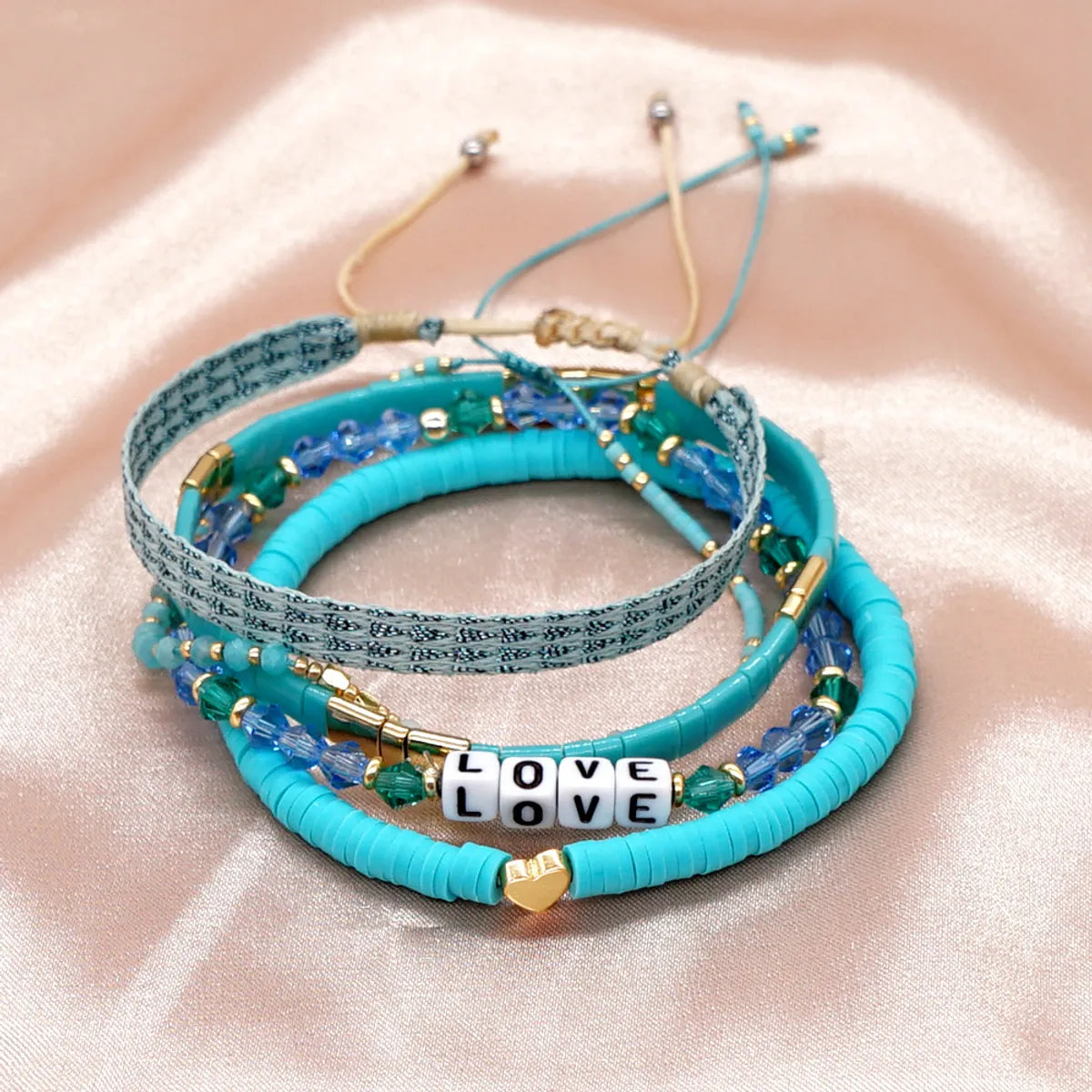 New Suit Personality Boho Lake Blue Tila Beaded Ribbon Bracelet