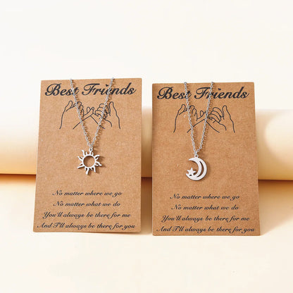 New Sun Moon Good Friend Card Creative Stainless Steel Sun Moon Clavicle Chain 2 Piece Set