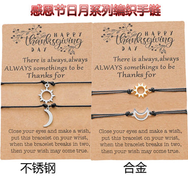 New Sun Moon Stainless Steel Alloy Braided Bracelet Thanksgiving Couple Card Bracelet