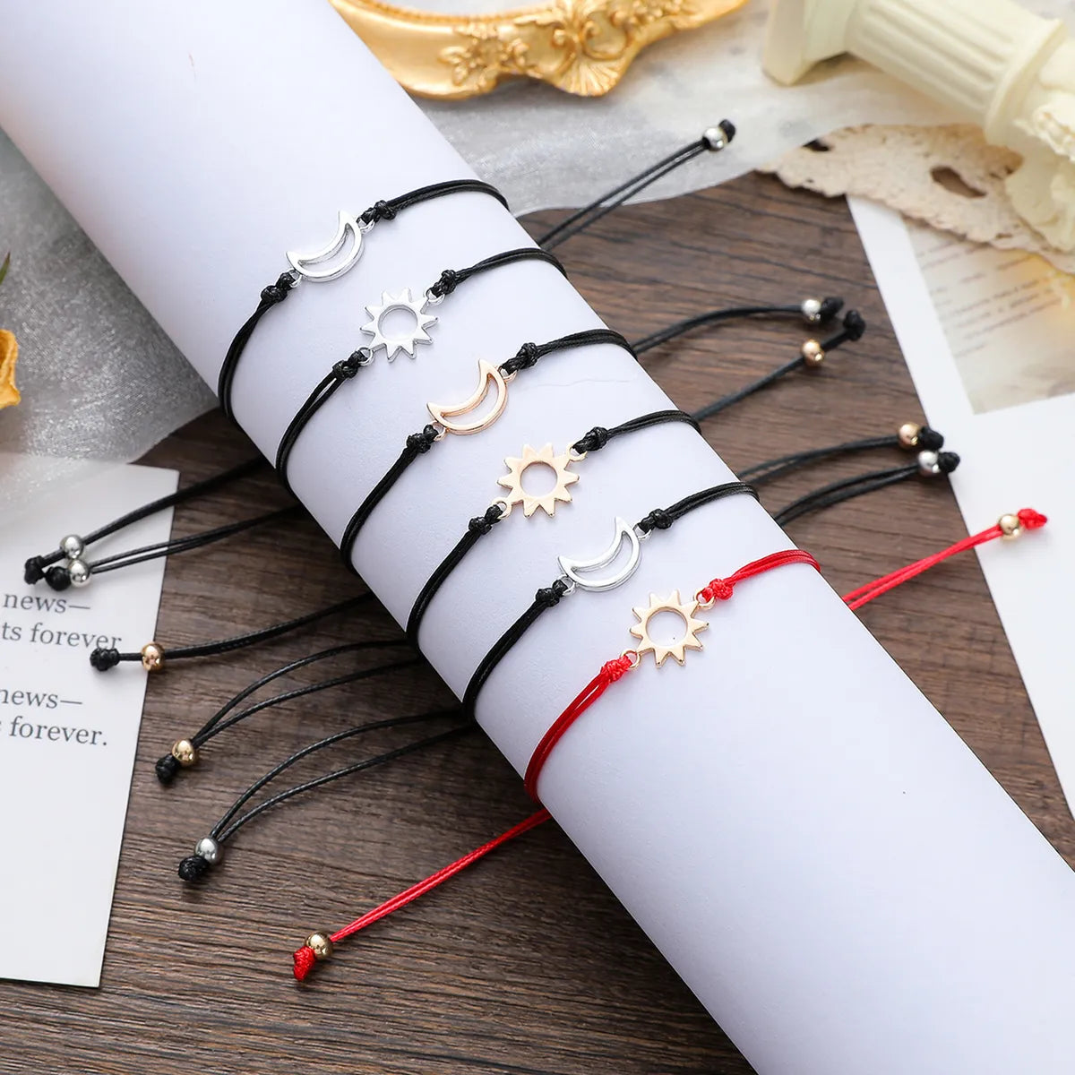 New Sun Moon Stainless Steel Alloy Braided Bracelet Thanksgiving Couple Card Bracelet