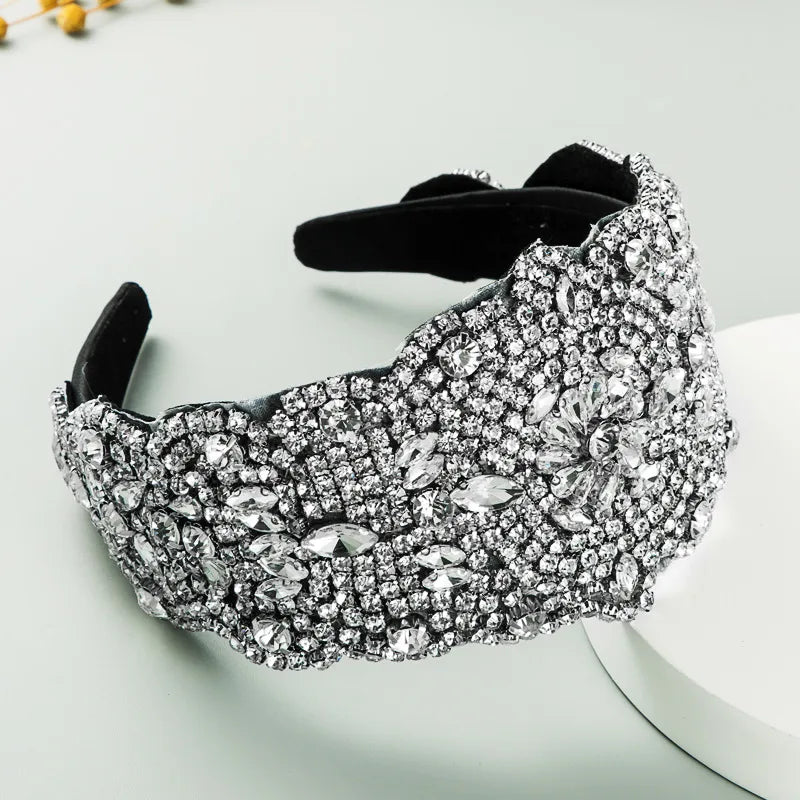 New Super Exaggerated Starry Colorful Rhinestone Wide-Brimmed Headband Women'S Luxury Fabric Headwear