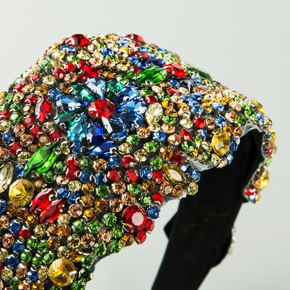 New Super Exaggerated Starry Colorful Rhinestone Wide-Brimmed Headband Women'S Luxury Fabric Headwear