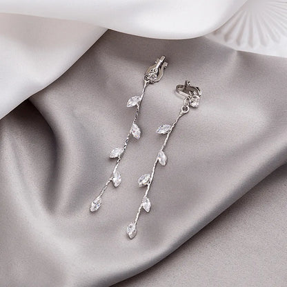 New Tassel Diamond-Studded Butterfly Flower Pearl Fashion Long Thin Alloy Earrings