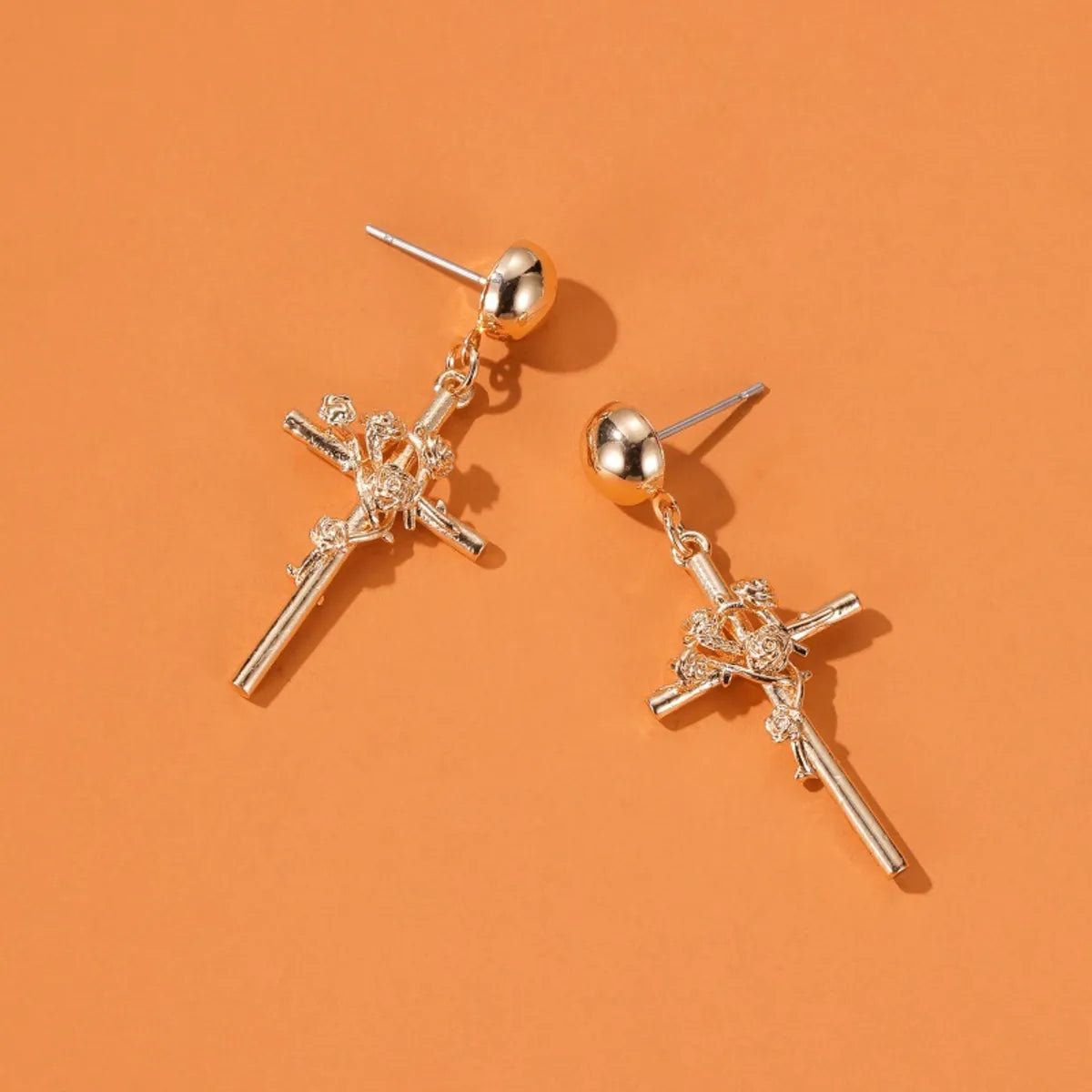 New Three-dimensional Embossed Rose Retro Elegant Cross Earrings Wholesale