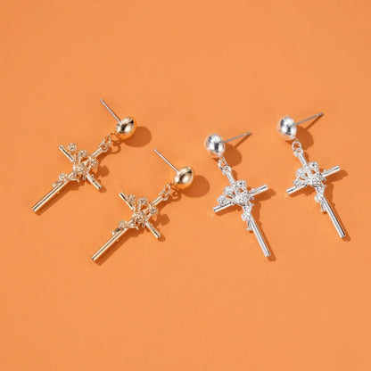 New Three-dimensional Embossed Rose Retro Elegant Cross Earrings Wholesale