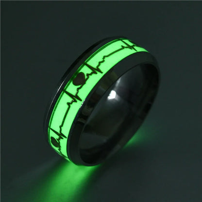 New Titanium Steel Fluorescent Electrocardiogram Ring Wholesale Gooddiy