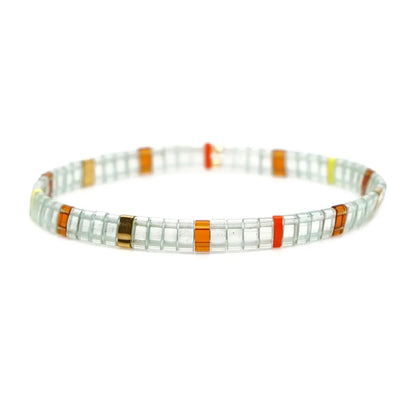 21 Years Cross-border New Arrival Transparent Tila Bead Handmade Beaded Bracelet Bohemian Style White Ribbon Twin Bracelet