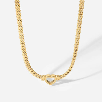 New Trend Hollow Heart Stainless Steel Cuban Chain Heart Necklace