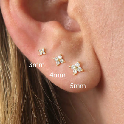 New Trendy Korean Mini Flower Copper Zircon Small Stud Earrings