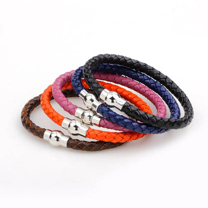 Simple Style Solid Color Pu Leather Alloy Braid Men'S Bracelets