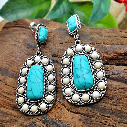 New Turquoise Earrings Retro Inlaid Natural Turquoise Exaggerated Earrings