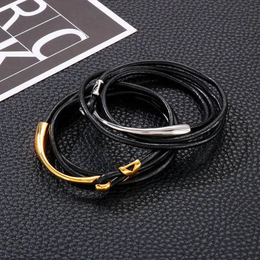 Retro Solid Color Titanium Steel Handmade 18K Gold Plated Men'S Bracelets