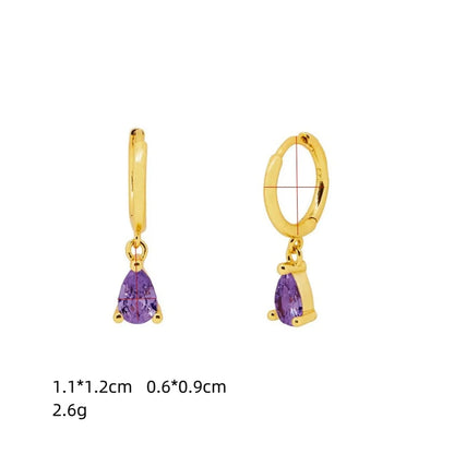 New Water Drop Zircon Earrings Fashion Copper Plated 14k Gold Piercing Jewelry