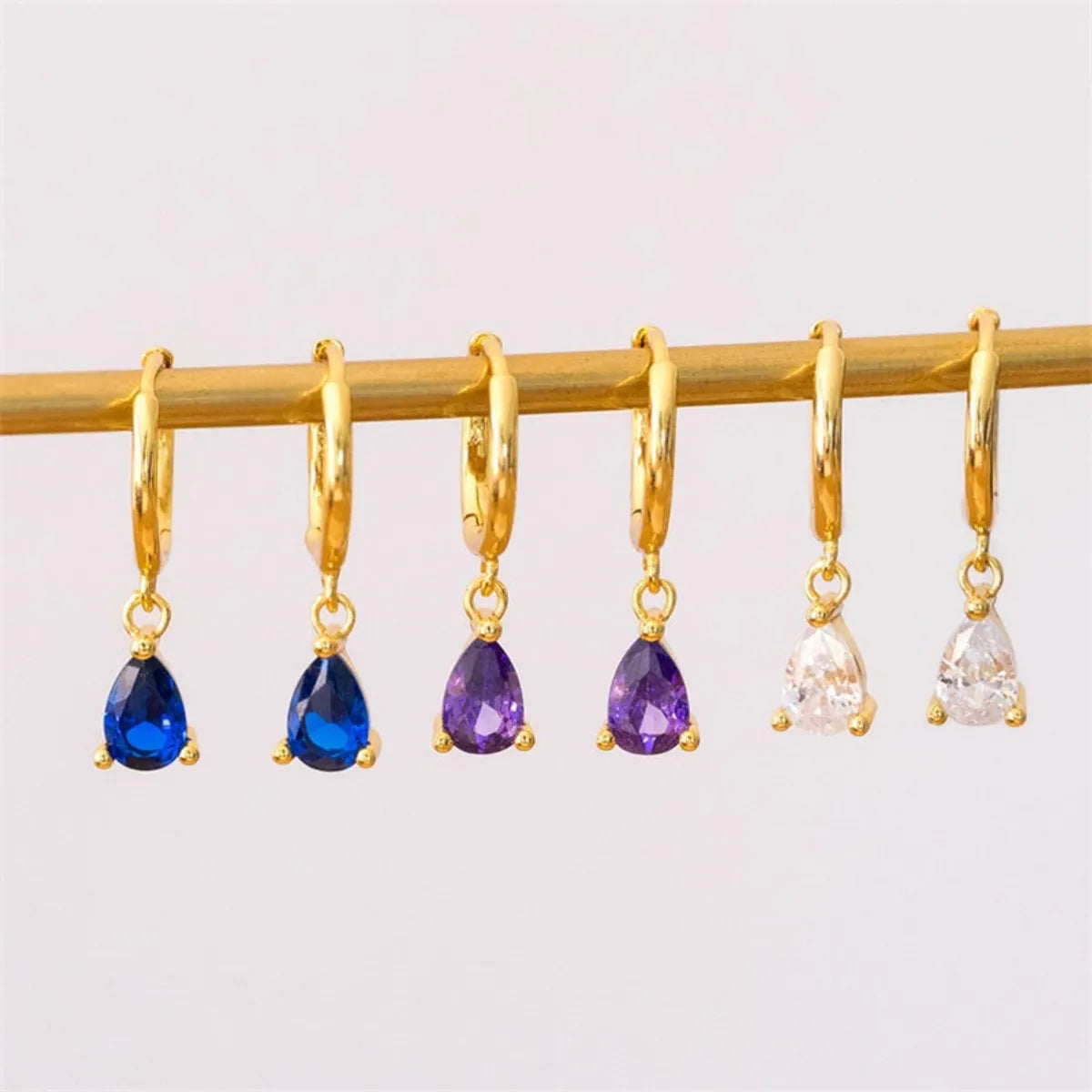 New Water Drop Zircon Earrings Fashion Copper Plated 14k Gold Piercing Jewelry