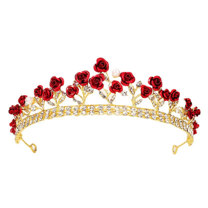 New Wedding Jewelry Baroque Red Rose Diamond Crown Wholesale Nihaojewelry