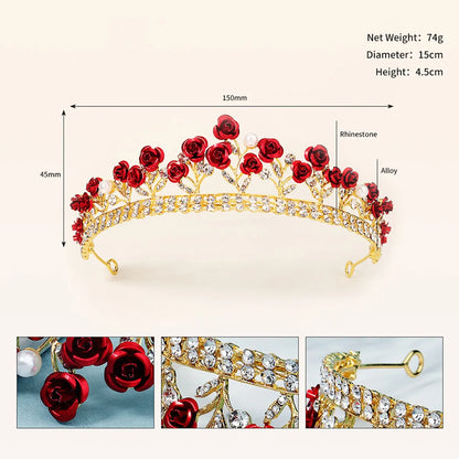 New Wedding Jewelry Baroque Red Rose Diamond Crown Wholesale Nihaojewelry