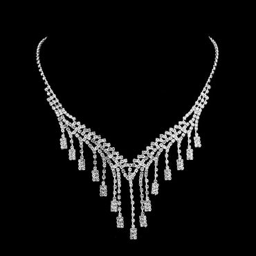 New Wedding Women's Long Diamond Necklace Earrings Bracelet Set