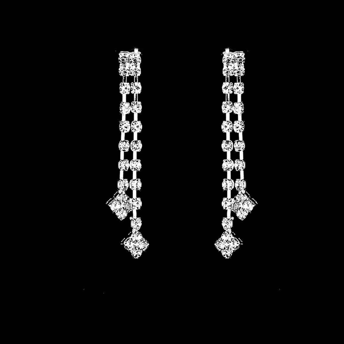 New Wedding Women's Long Diamond Necklace Earrings Bracelet Set