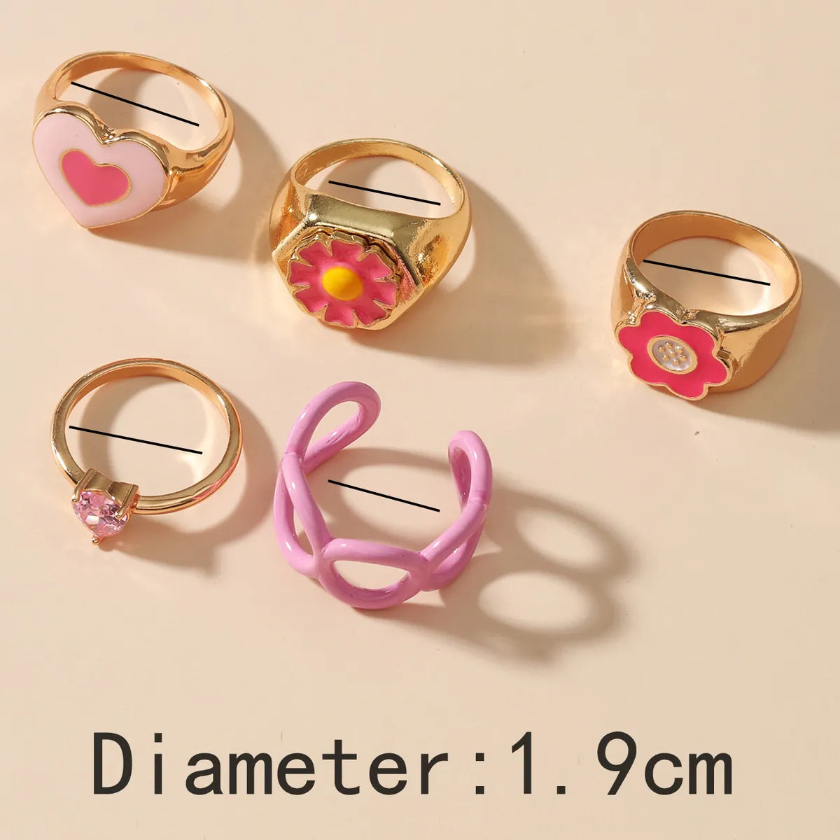 New Zircon Flower Heart Ring 5-piece Set Geometric Hollow Index Finger Ring Set