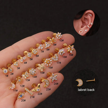 Exaggerated Flower Inlaid Zircon Metal Earrings