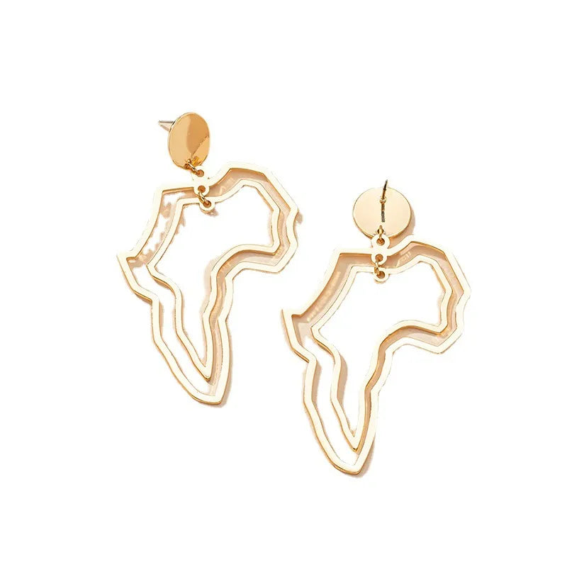 Niche Design Hollow African Map Earrings New Retro Ear Studs Female