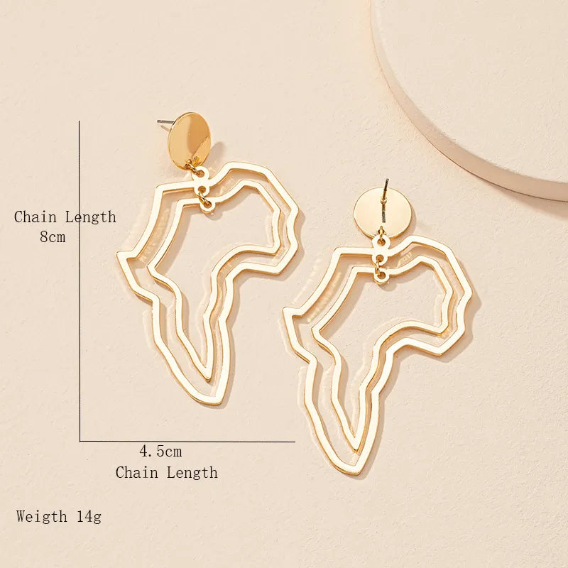 Niche Design Hollow African Map Earrings New Retro Ear Studs Female