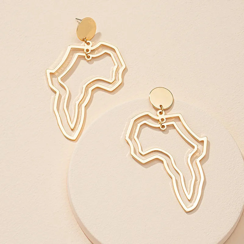 Niche Design Hollow African Map Earrings New Retro Ear Studs Female