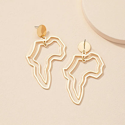 Niche Design Hollow African Map Earrings New Retro Ear Studs Female