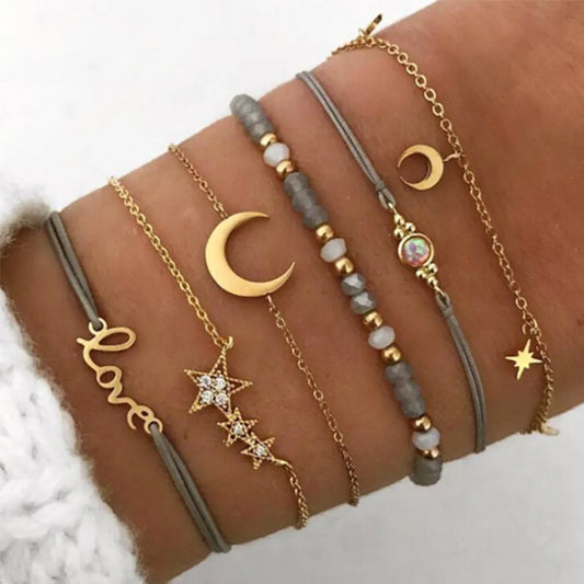 Gooddiy Bohemian Style Letters Beaded Stars And Moon Bracelet 6-piece Set Wholesale Jewelry