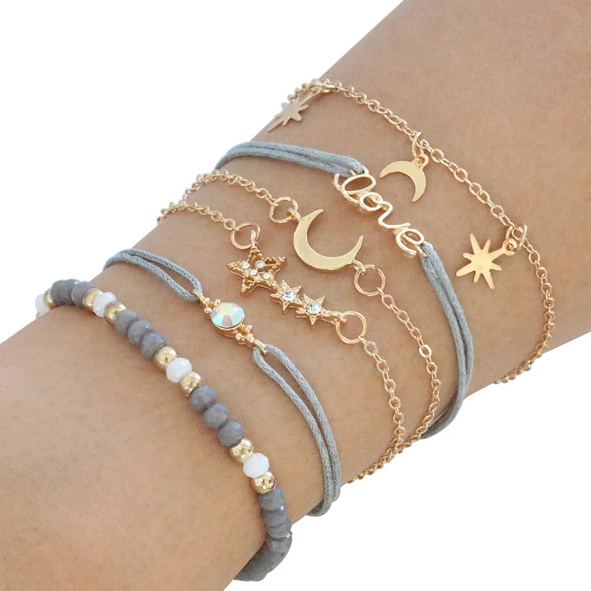 Gooddiy Bohemian Style Letters Beaded Stars And Moon Bracelet 6-piece Set Wholesale Jewelry