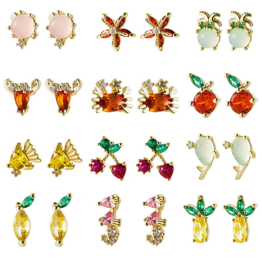 Nihaojewelry Cute Color Zircon Copper-Plated Animal Earrings Wholesale Jewelry