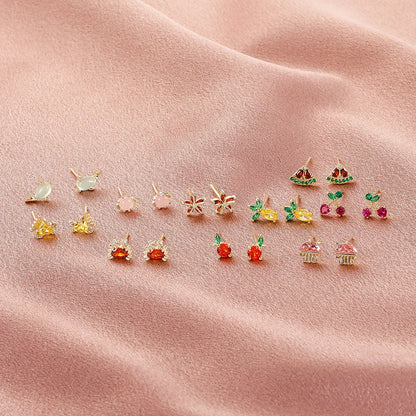 Nihaojewelry Cute Color Zircon Copper-Plated Animal Earrings Wholesale Jewelry