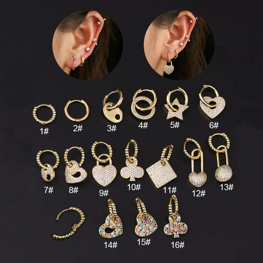 Ear Cartilage Rings & Studs Fashion Geometric Copper Plating Artificial Gemstones