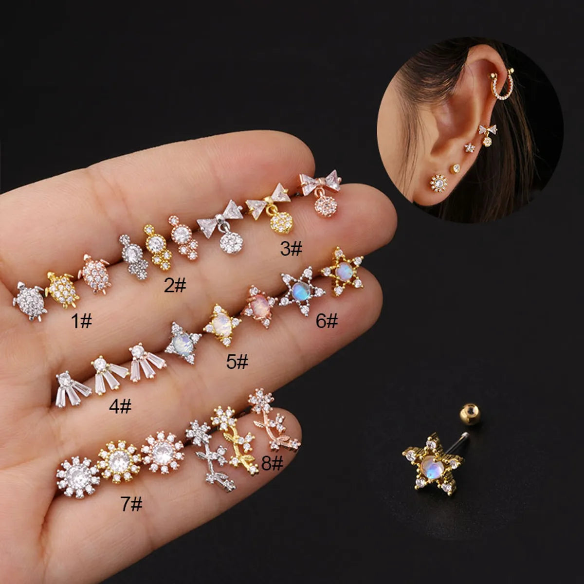 Geometric Plating Metal Artificial Gemstones Earrings Ear Studs