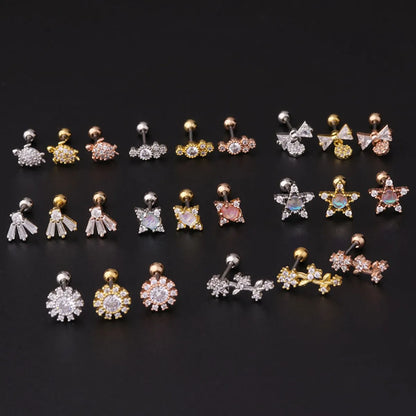 Geometric Plating Metal Artificial Gemstones Earrings Ear Studs