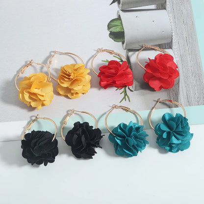 Nihaojewelry Jewelry Wholesale Fashion Fabric Flower Multi-Layer Three-Dimensional Earrings