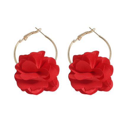 Nihaojewelry Jewelry Wholesale Fashion Fabric Flower Multi-Layer Three-Dimensional Earrings