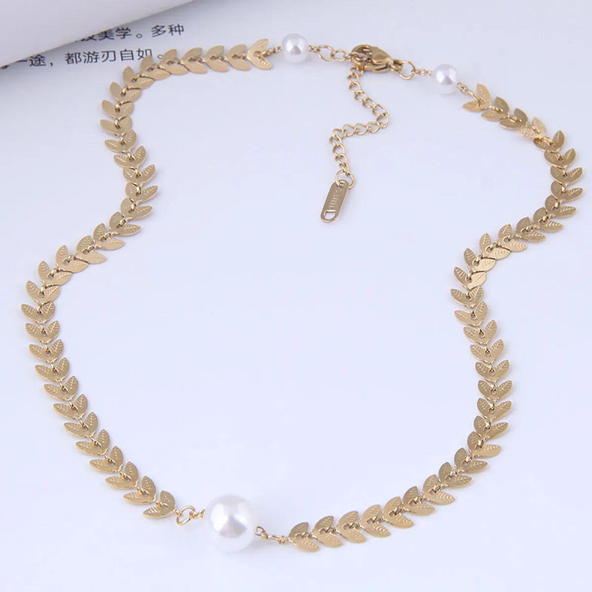 Gooddiy Jewelry Wholesale Korean Leaf Pearl Titanium Steel Short Necklace