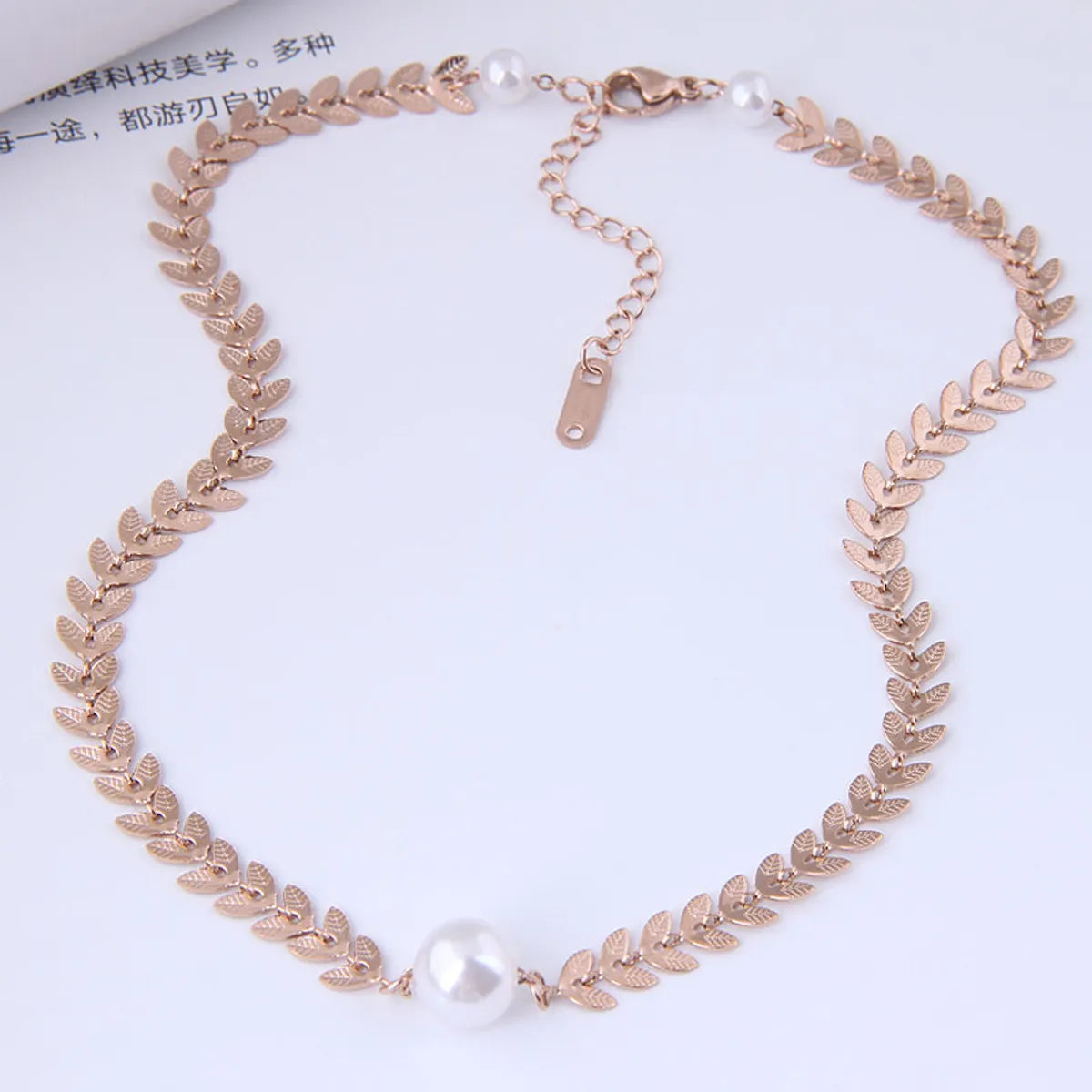 Gooddiy Jewelry Wholesale Korean Leaf Pearl Titanium Steel Short Necklace