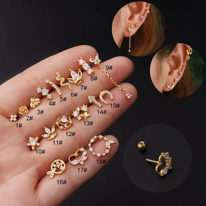 Fashion Geometric Plating Metal Artificial Gemstones Earrings Ear Studs