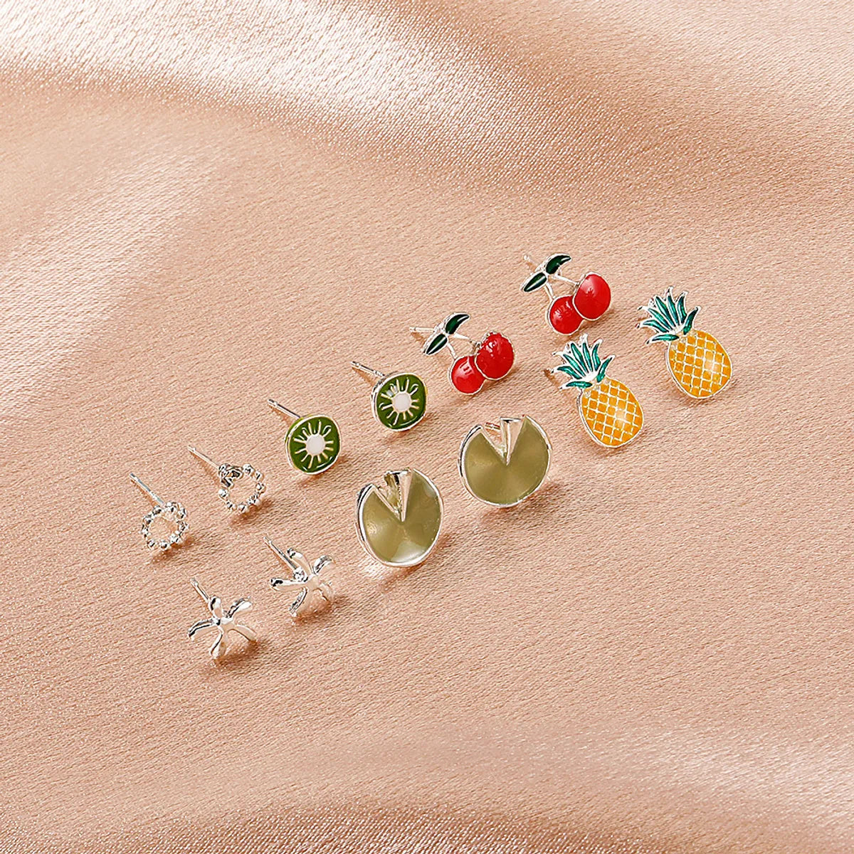 Nihaojewelry Korean Style Fruit Geometric Dripping Oil Earrings 6-Piece Set Wholesale Jewelry