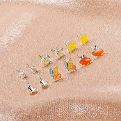 Nihaojewelry Korean Style Fruit Geometric Dripping Oil Earrings 6-Piece Set Wholesale Jewelry