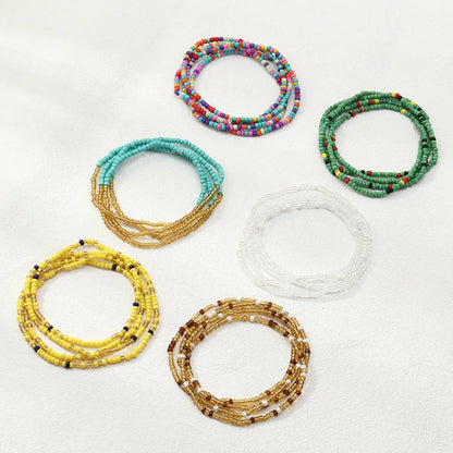 Gooddiy Simple Braided Geometric Hit Color Rice Bead Elastic Anklet Wholesale Jewelry