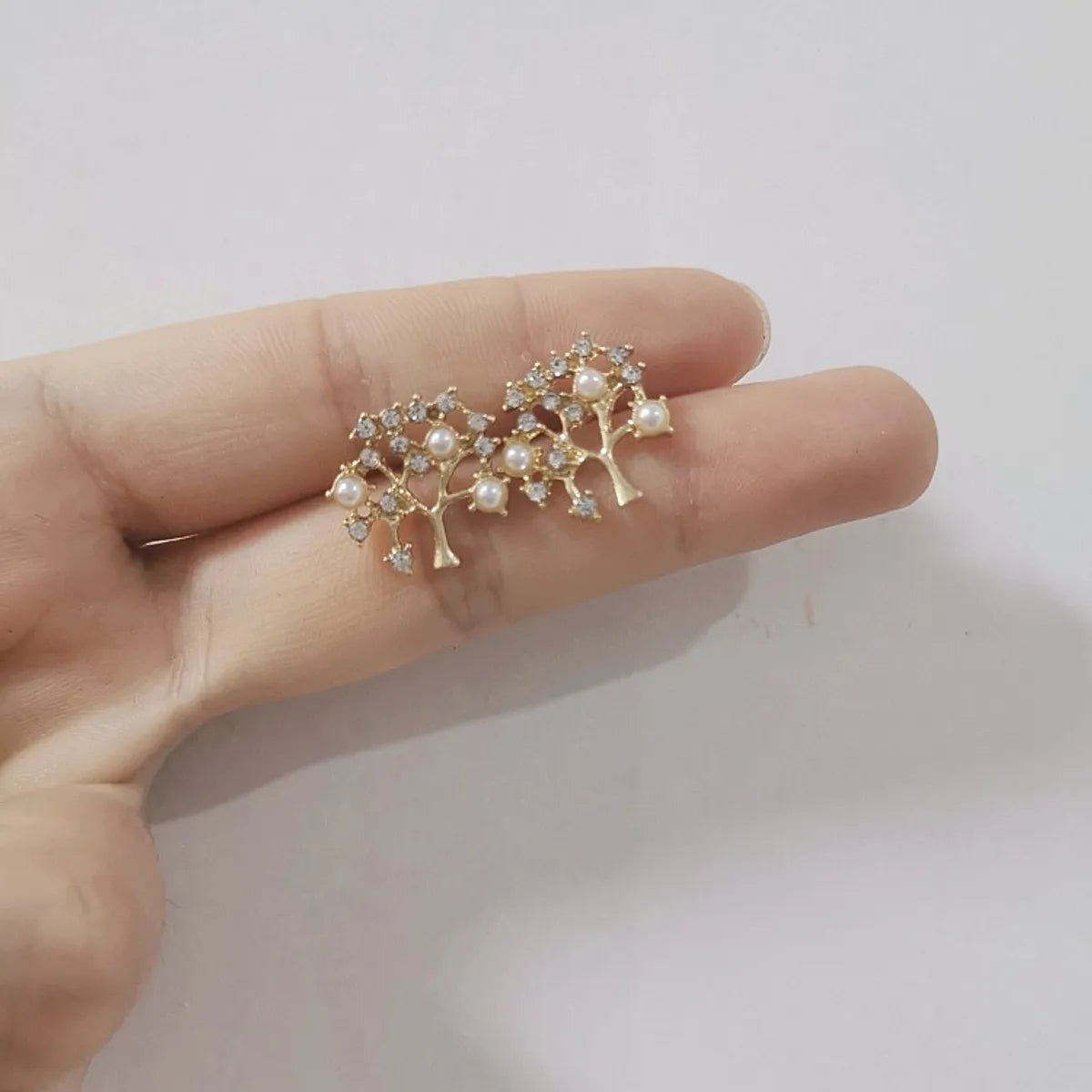 Gooddiy Simple Full Diamond Pearl Tree Earrings Wholesale Jewelry