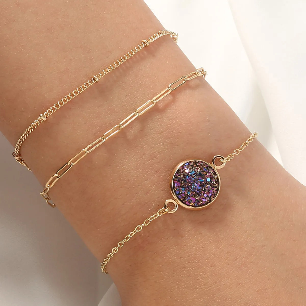 Gooddiy Simple Purple Crystal Cluster Lattice Chain Multi-layer Bracelet Wholesale Jewelry