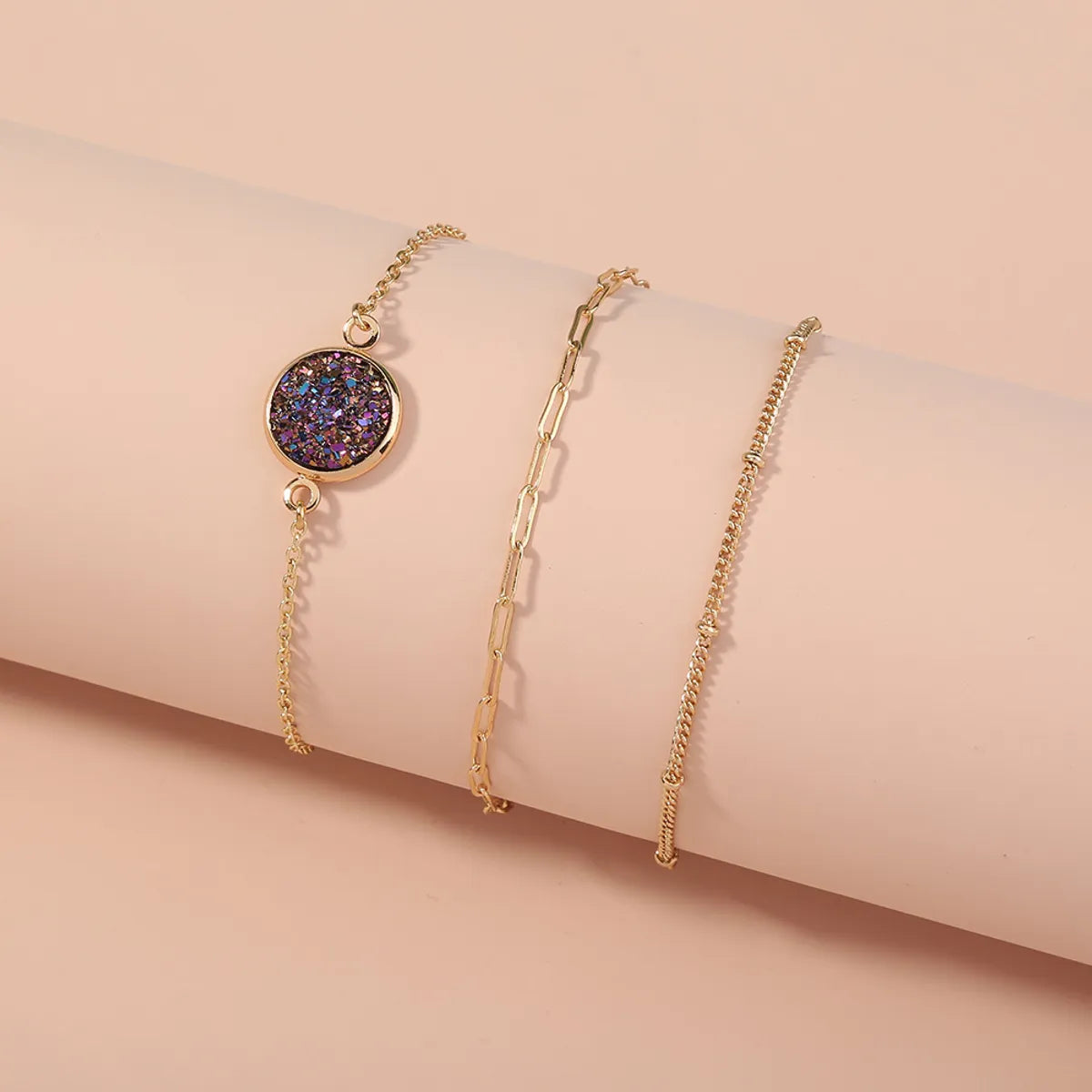 Gooddiy Simple Purple Crystal Cluster Lattice Chain Multi-layer Bracelet Wholesale Jewelry