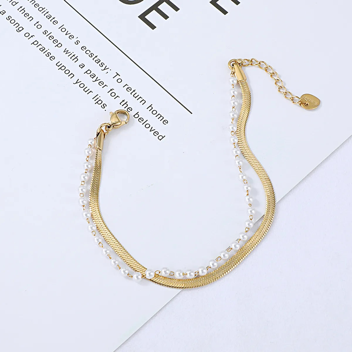 Gooddiy Stainless Steel Snake Bone Pearl Chain Double-layer Bracelet Wholesale Jewelry