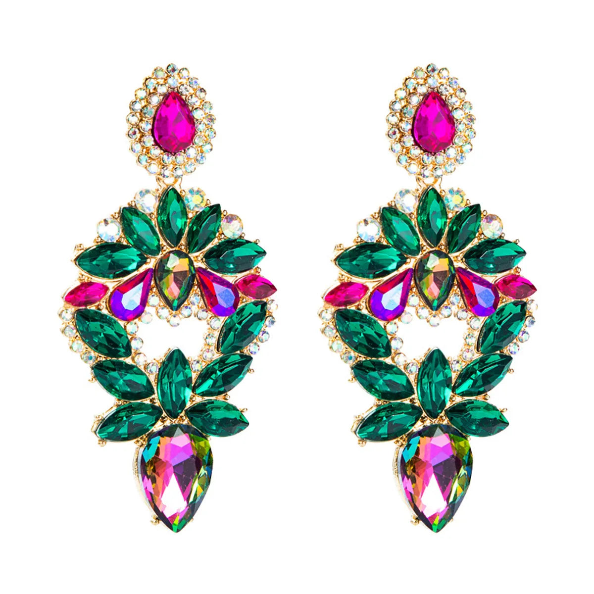 Gooddiy Wholesale Jewelry Alloy Colorful Diamond Water Drop Earrings